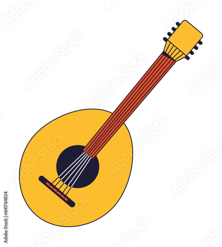 Domra musical instrument flat line color isolated vector object. String instrument. Creative hobby. Editable clip art image on white background. Simple outline cartoon spot illustration for web design