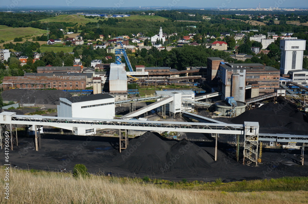 Hard coal mine “Boleslaw Smialy” in Laziska Srednie district, view from heap Skalny. Laziska Gorne, Poland.