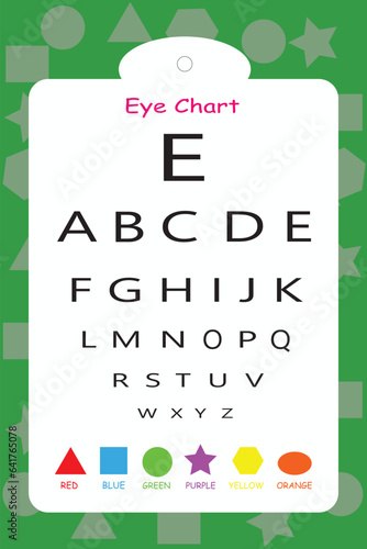 Eye test board to examine pediatric patient, vector illustration with geometric shapes in various colors