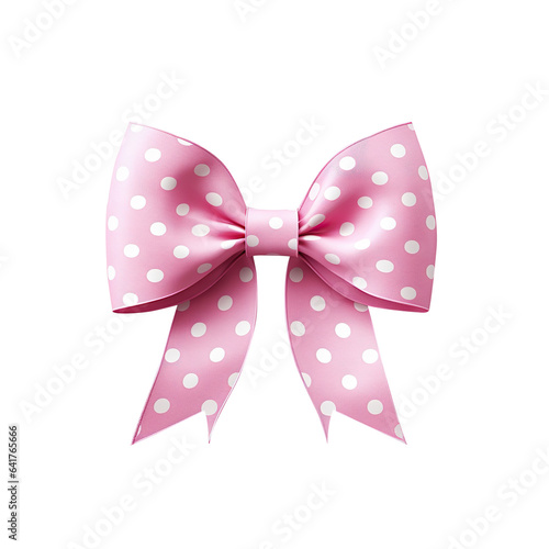 Beautiful pink bow with white polka dots on transparent background,  png
