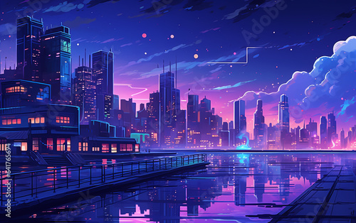 Generative ai cyberpunk night city landscape with glowing neon lights