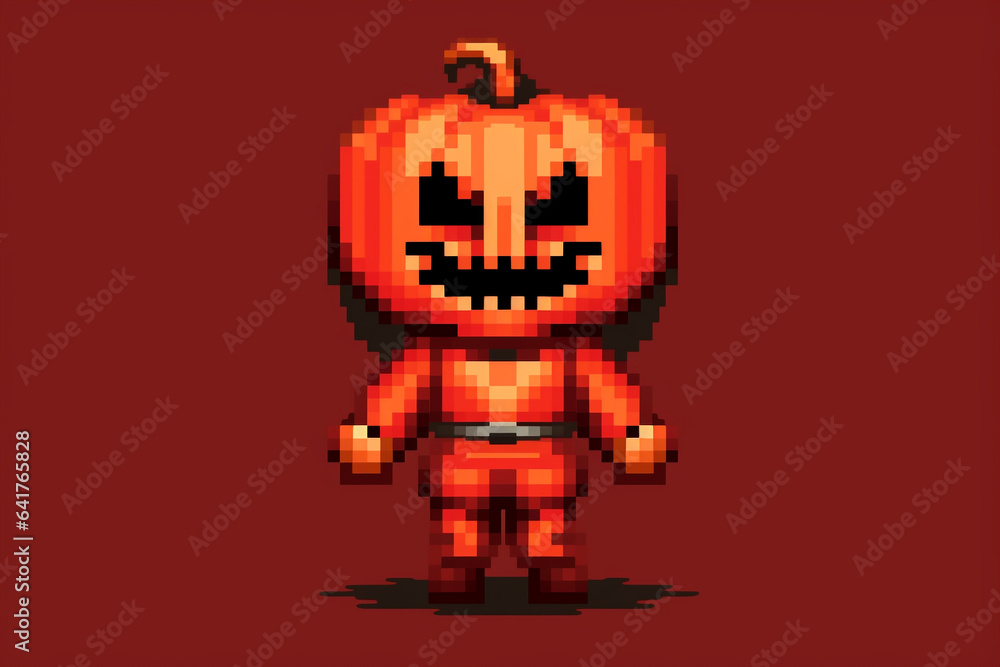 Generative ai pixel art fantasy game characters in halloween suits isolated background Generative ai pixel art fantasy game characters in halloween suits isolated background