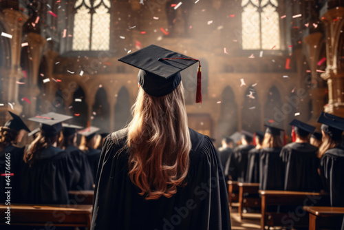 Young smiling student at graduation or graduation dressed in gowns and biretta.generative ai
