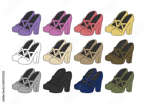 リボンパンプスのイラストセット