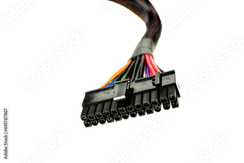 PSU cable. 20 and 4 pin plug for connecting the computer motherboard to the power supply white or invisible png background