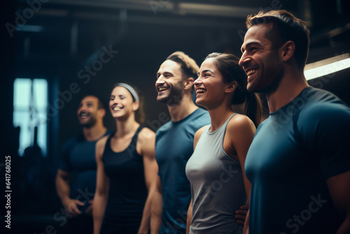 Group of smiling and happy people in the gym. Friends in the gym.generative ai 