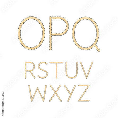 Font, alphabet, letters from blond dreadlocks from O to Z. Isolated vector objects on white background.