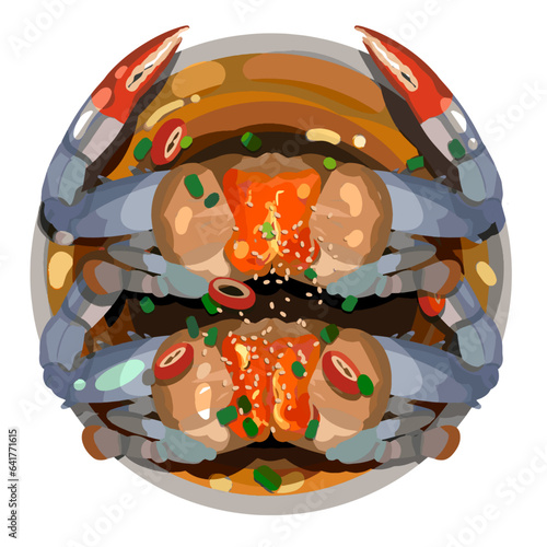 Top view Raw crab marinated in soy sauce illustration