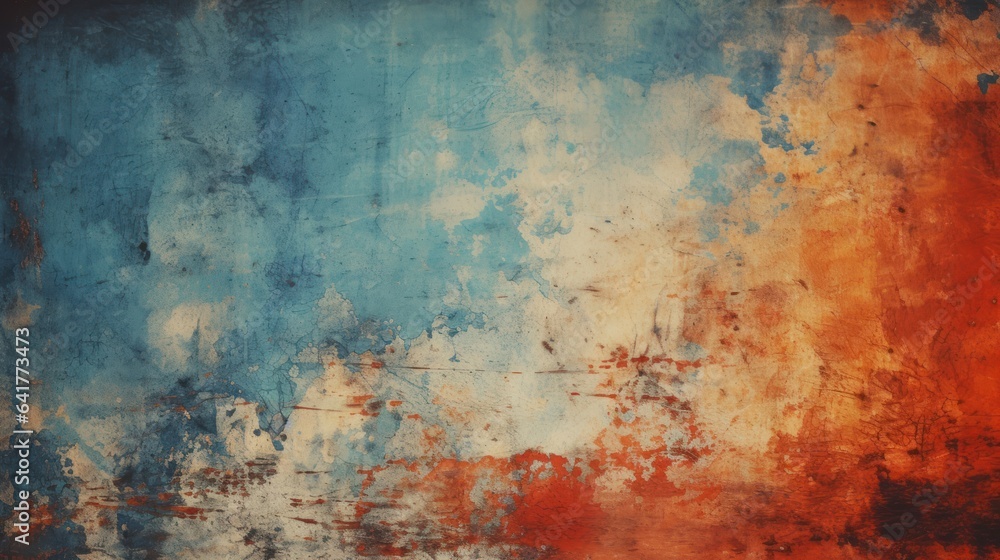 A retro-inspired abstract background with a distressed and weathered look, combining bold colors and rough textures for a vintage aesthetic
