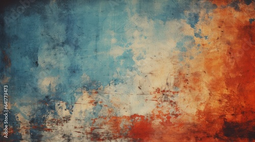 A retro-inspired abstract background with a distressed and weathered look  combining bold colors and rough textures for a vintage aesthetic