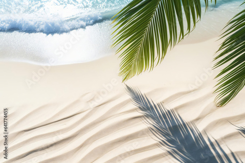 Palm leaf shadow on the sandy beach