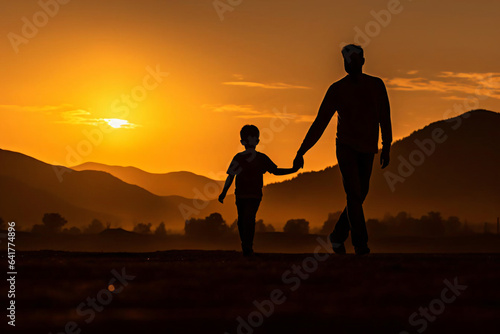 Wallpaper Mural silhouette of a father and a son walking into the sunset Torontodigital.ca