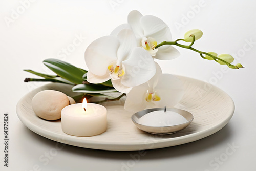 spa still photo, white Orchid with white candle