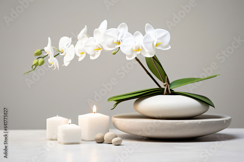 spa still photo  white Orchid with white candle