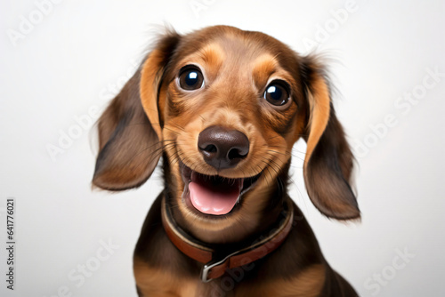 portrait of an adorable dachshund dog smiling