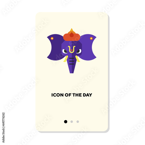 Indian culture flat icon. Indian elephant decorated and dressed up in festive clothes isolated vector sign. Ethnicity and tradition concept. Vector illustration symbol element