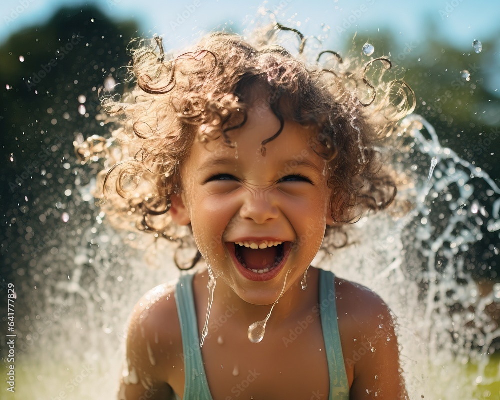 little child having fun to play with the water in the garden, youth and divertment concept