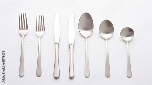 An image of a spoon, fork and knife neatly arranged on a white background.