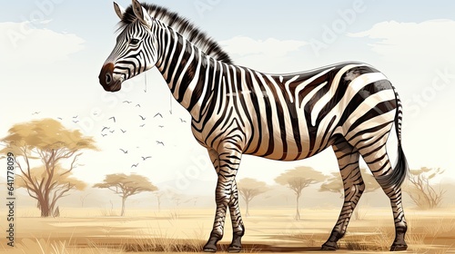 An illustration of a zebra standing gracefully against a light background.