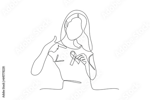 One continuous line drawing of International breast cancer awareness month concept. Doodle vector illustration in simple linear style. 