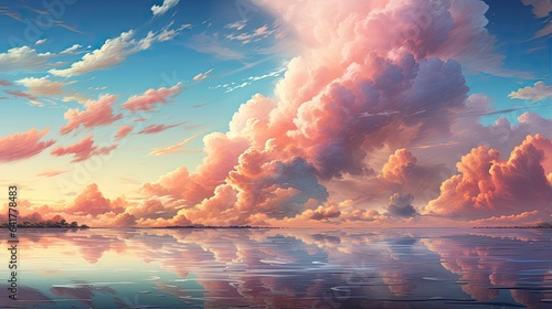 The image of the sky and clouds in soft colors.