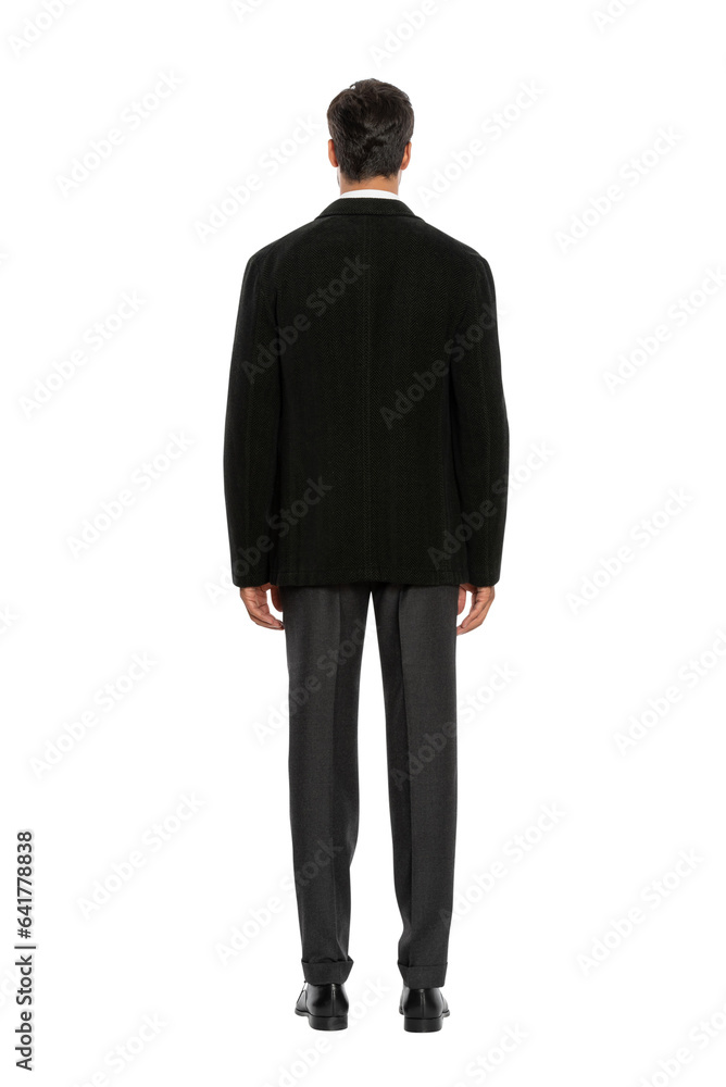 A handsome man in a blazer suit posing for a clothing band on a white background. A handsome man in a blazer suit posing for a clothing band on a white background.