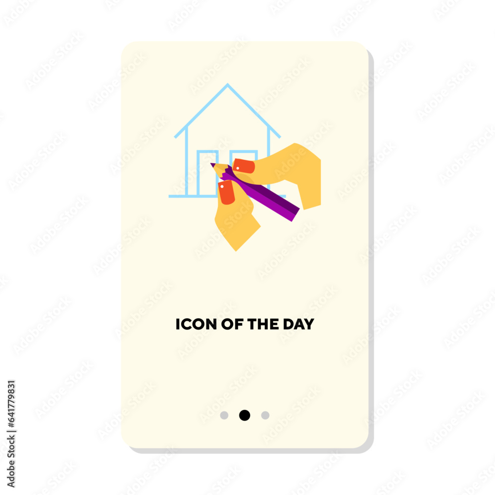 Job implementation flat icon. Working, design, engineer drawing house layout isolated vector sign. Communication and action concept. Vector illustration symbol elements for web