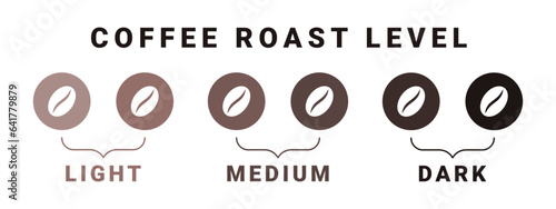 Coffee roast level. Coffee signs. Brown coffee bean icons. Vector scalable graphics