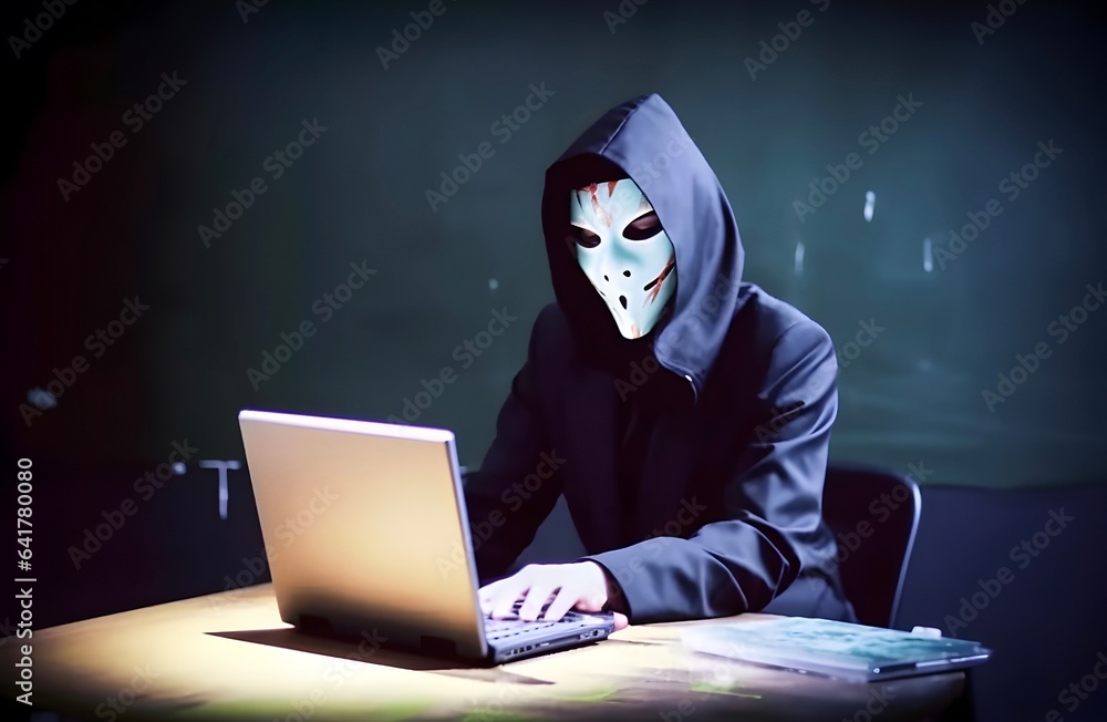 Hacker with hoodie. Concept of dark web, cybercrime, cyberattack. AI generated image Hacker with hoodie. Concept of dark web, cybercrime, cyberattack. AI generated image