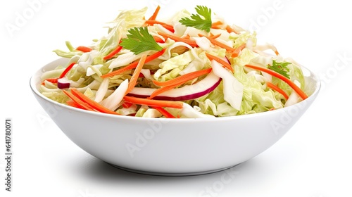 Fresh coleslaw in bowl isolated on white background photo