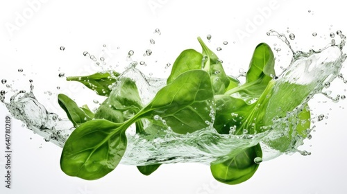 Splashes of fresh spinach leaves floating around