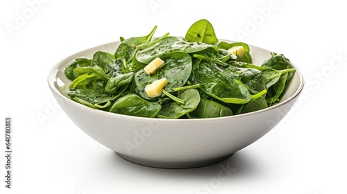 Spinach salad in bowl isolated on white background