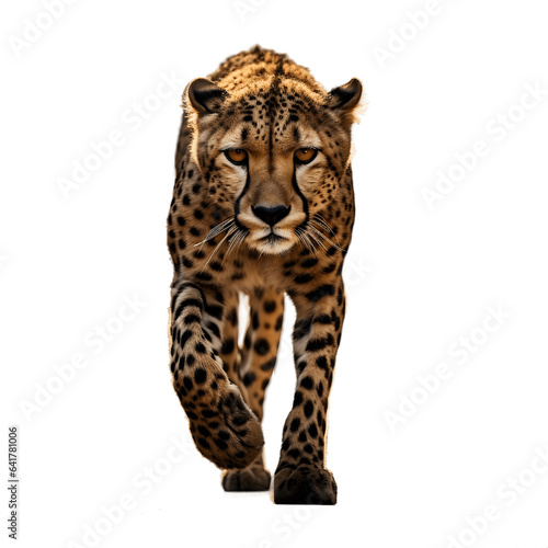 Portrait of a leopard panthera leo isolated on white