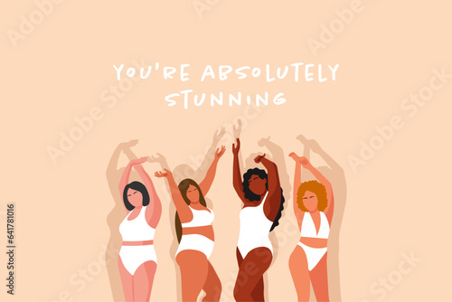 Beauty girls wearing underclothes. Body positive, beyond stereotypes
