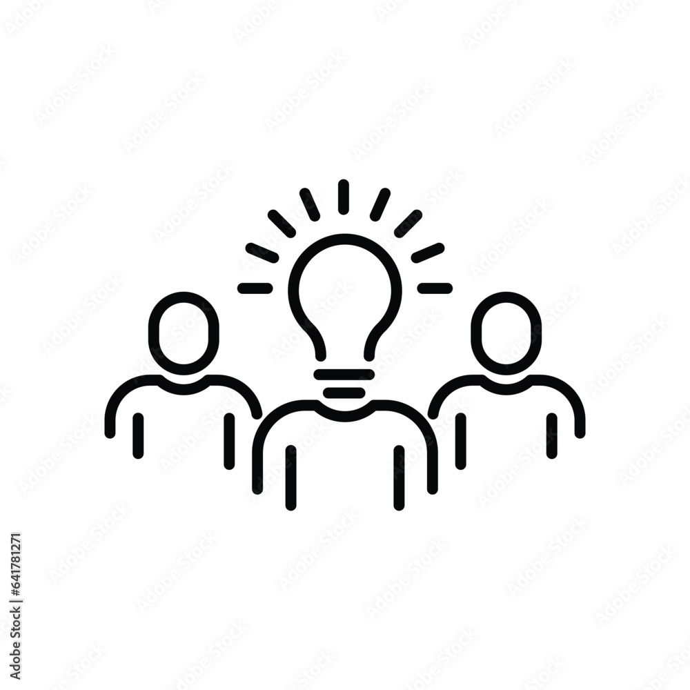 thin line insight icon with group of people and black bulb. outline flat trend modern logo graphic stroke art design isolated on white. concept of scholars or scientists and students or genius thin line insight icon with group of people and black bulb. outline flat trend modern logo graphic stroke art design isolated on white. concept of scholars or scientists and students or genius