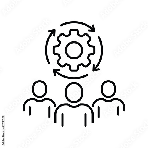 tech staff icon like technical committee or leadership. concept of easy or hard crm optimize. outline group or crowd of people and manager logotype graphic stroke design illustration isolated on white
