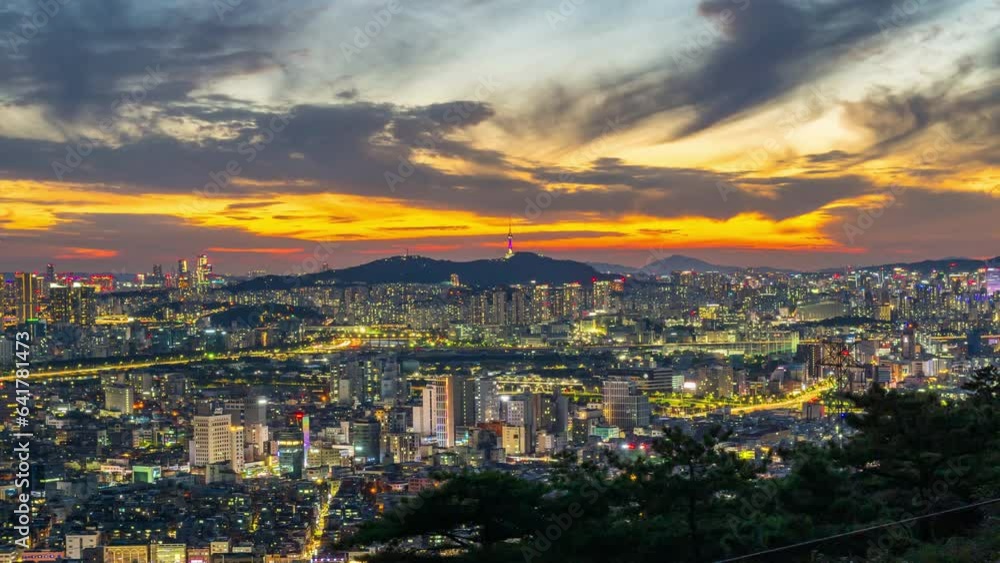 Seoul city skyline and Seoul tower modern building and architecture, the Seoul tower in downtown Seoul, South Korea.4k timelapse Seoul city skyline and Seoul tower modern building and architecture, the Seoul tower in downtown Seoul, South Korea.4k timelapse