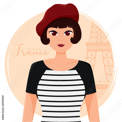 Isolated female french character with traditional clothes France concept Vector