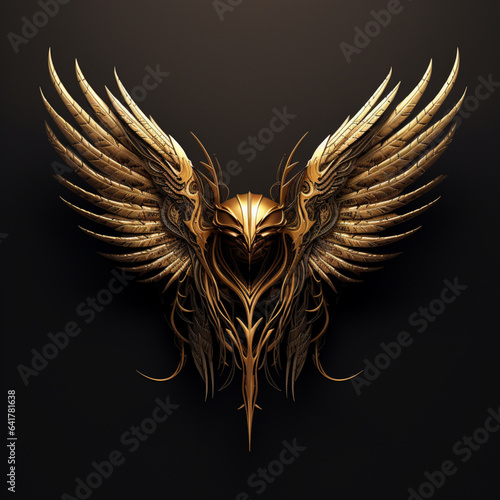 golden wings desktop wallpaper, in the style of  dark bronze, necronomicon illustrations photo