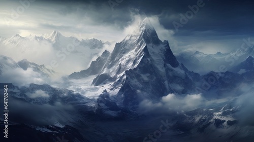 Massive mountain in beautiful cinematic light. Amazing landscape during a sunset  majestuous