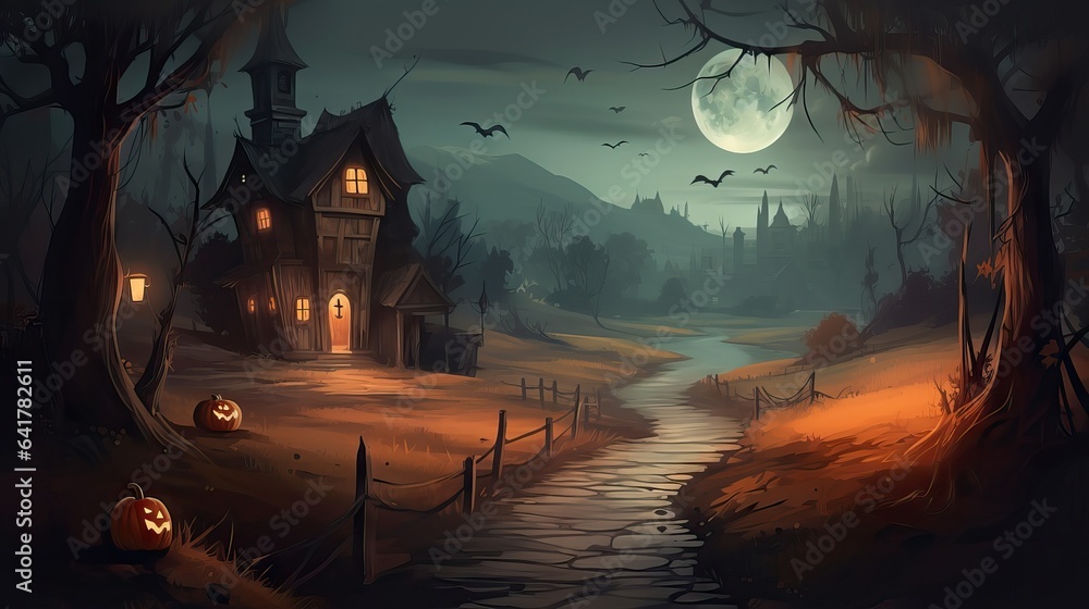 halloween abandoned house castle concept, spooky space with ghosts halloween abandoned house castle concept, spooky space with ghosts