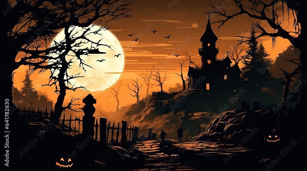 halloween abandoned house castle concept, spooky space with ghosts halloween abandoned house castle concept, spooky space with ghosts