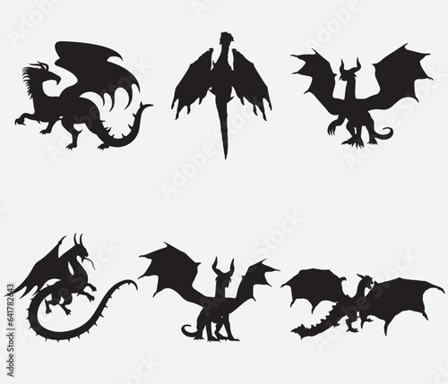 Flying Black Dragon Silhouette Collection.
