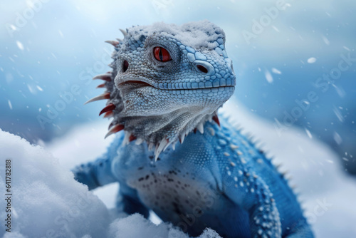 Arctic lizard in the snow close-up