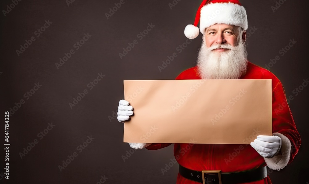 Santa klaus, papa noel holding a sign with copy space, advertising concept Santa klaus, papa noel holding a sign with copy space, advertising concept