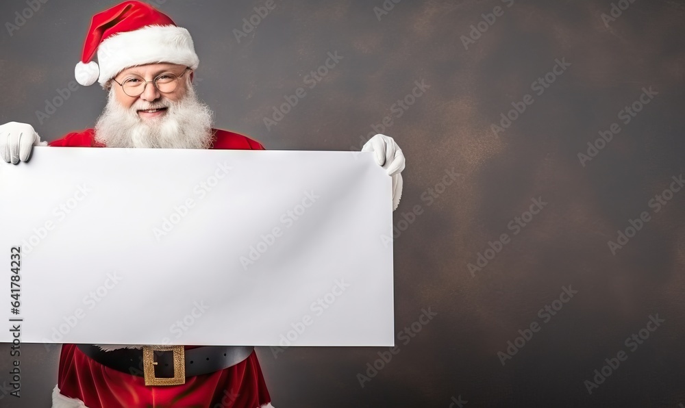 Santa klaus, papa noel holding a sign with copy space, advertising concept Santa klaus, papa noel holding a sign with copy space, advertising concept