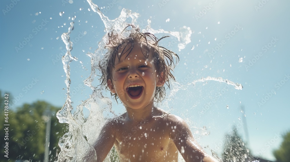 Fototapeta premium Kid having fun with water sprinkle