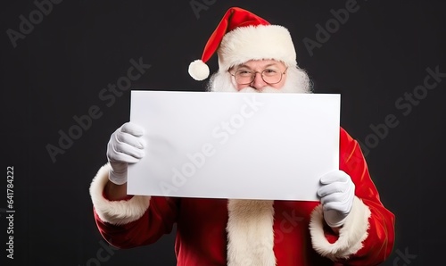 Santa klaus, papa noel holding a sign with copy space, advertising concept © Banana Images