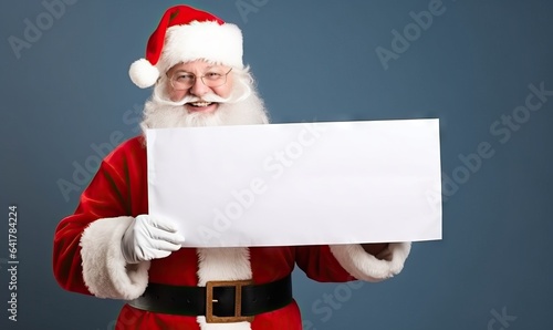Santa klaus, papa noel holding a sign with copy space, advertising concept
