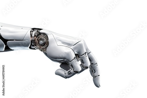 Cyborg robot hand pointing something, technology of artificial intelligence, big data learning
